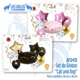 SET DE GLOBOS METALIZADOS  "CAT AND DOG"