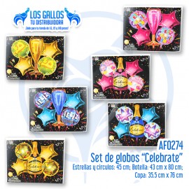 SET DE GLOBOS METALIZADOS  "CELEBRATE"